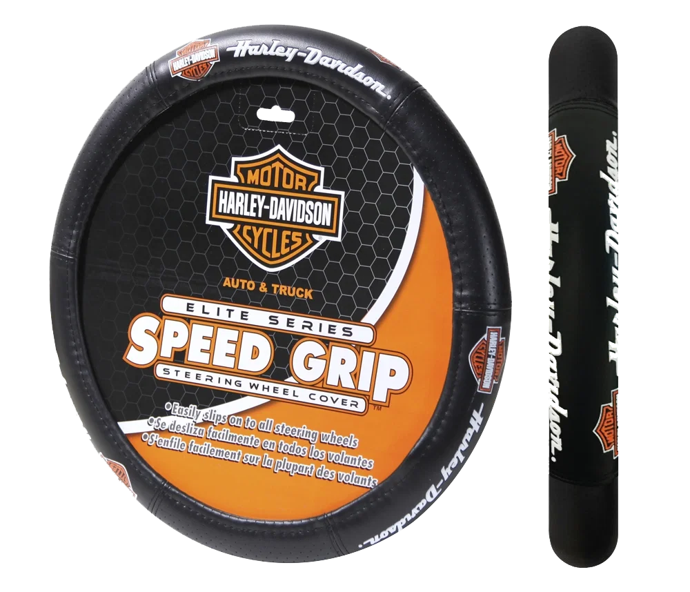 006733R01 – PLASTICOLOR Steering Wheel Cover, Universal True-Color Harley-Davidson Elite Logo Black Rubber